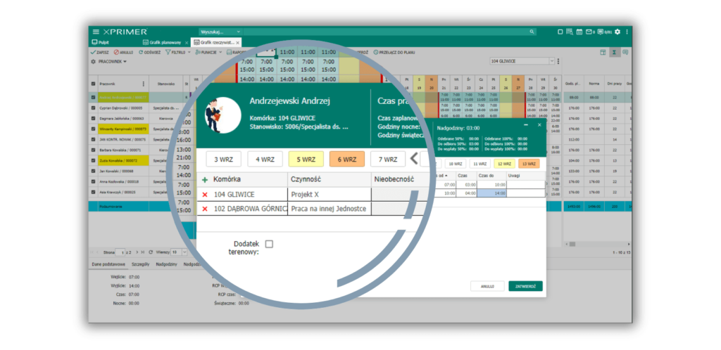 Ewidencja czasu pracy pracownika w XPRIMER